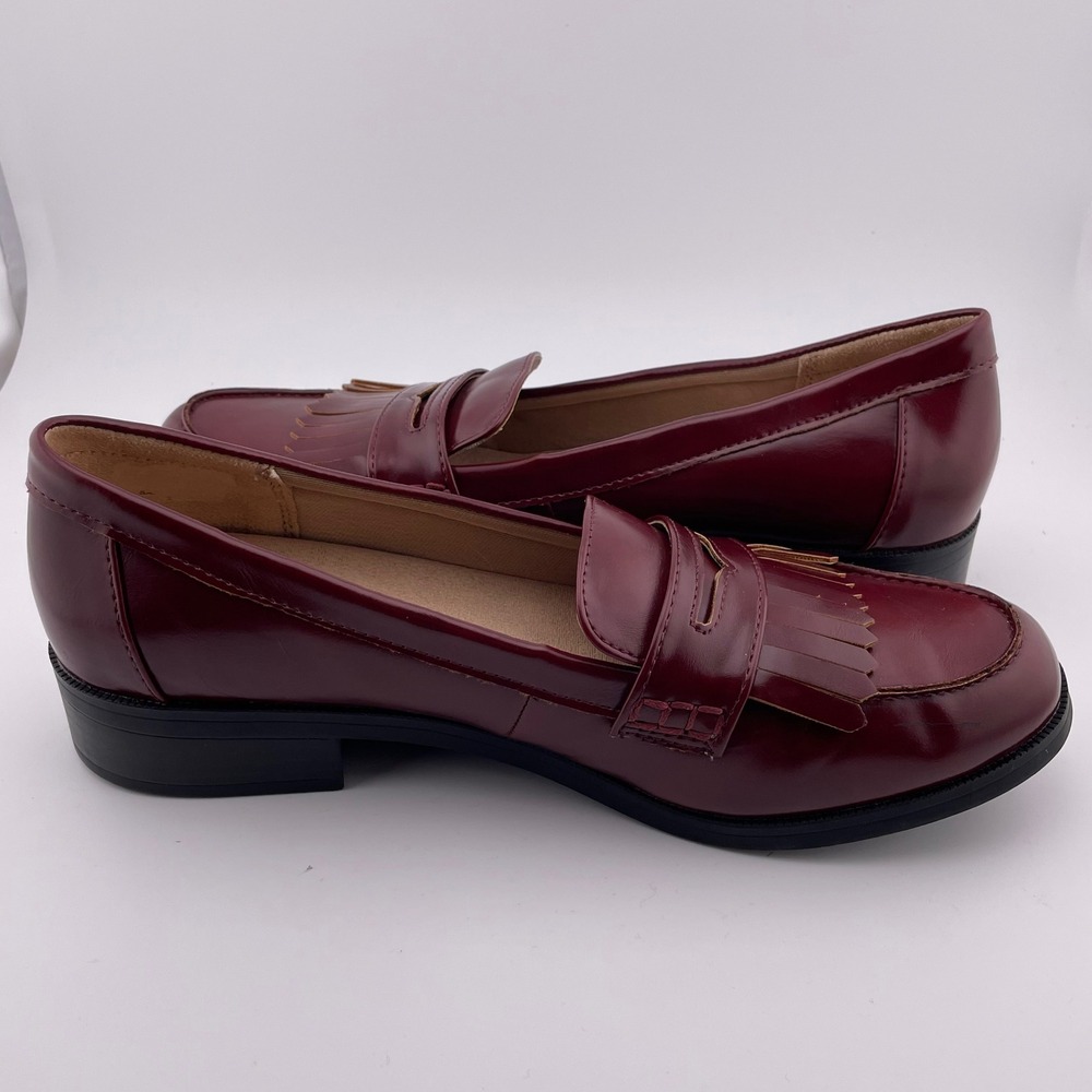 LifeStride Women Burgundy Red Leather Tassel Loafer Flats Shoes - Picture 4 of 8